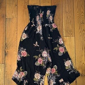 Strapless Floral Black Jumpsuit